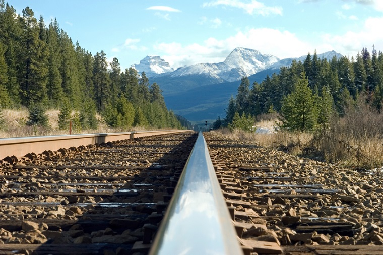 a train track in the Canadian Rockies