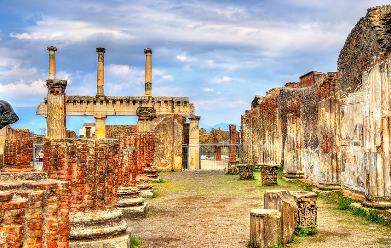 Ancient ruins of the Forum in Pompeii