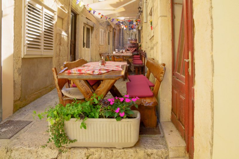 An alley in the old city of Korcula, in Dalmatia, Croatia