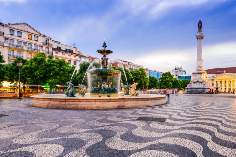Lisbon, Portugal cityscape at Rossio Square.
