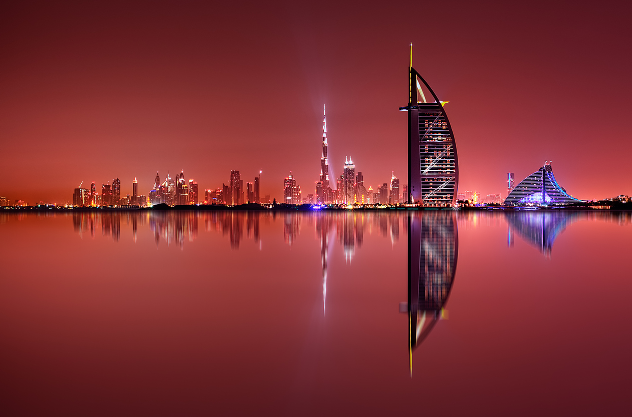 Dubai skyline reflection, Dubai, United Arab Emirates