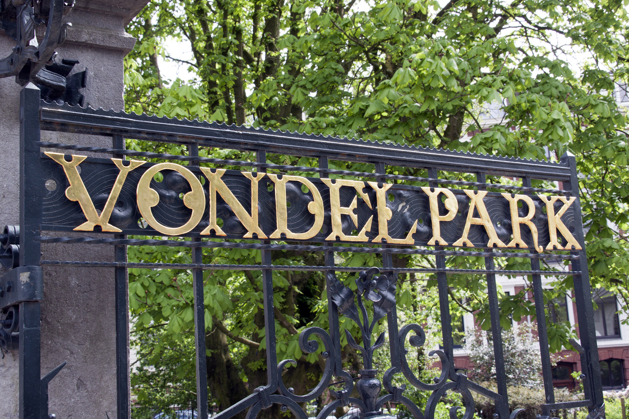 Vondelpark in Amsterdam, letters on the fence