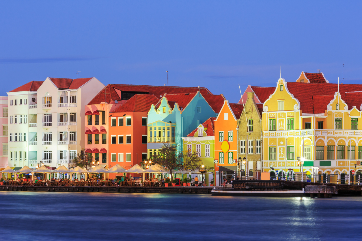 View of downtown Willemstad at twilight. Curacao