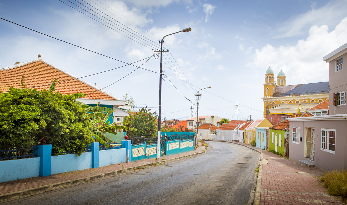 Street full of colorful houses in Willemstad, Curacao