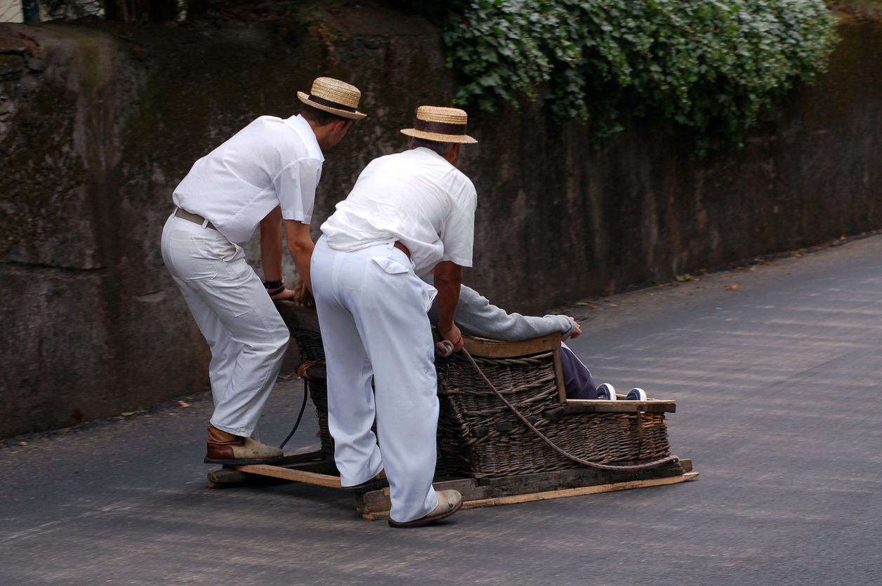 sledge riding in funchal madeira in portugal,interesting traditional and tourist attraction