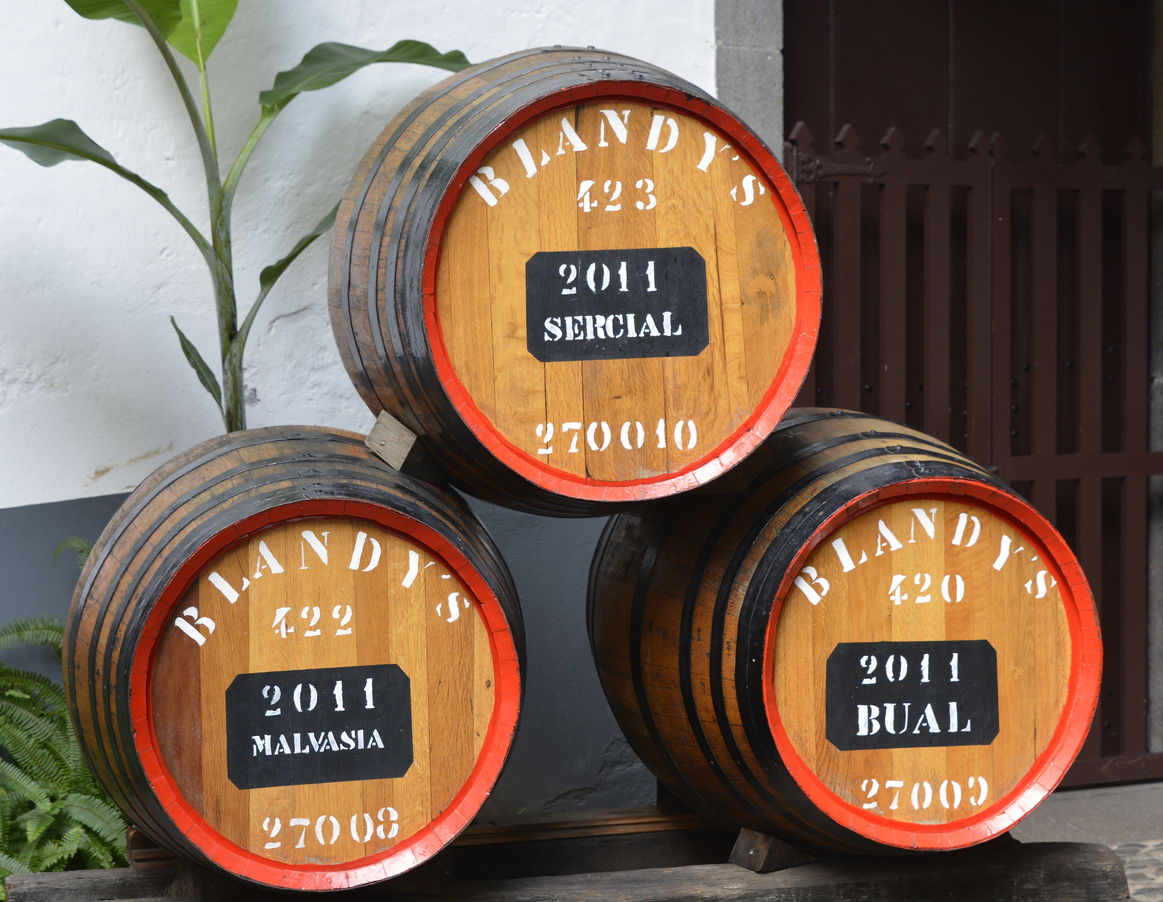Wine barrels in Blandys showroom Funchal, Madeira, Portugal