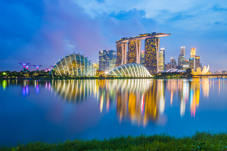 Singapore skyline cityscape at night.