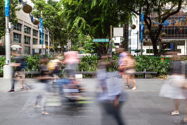 Singapore's Orchard Road With People Motion Blur