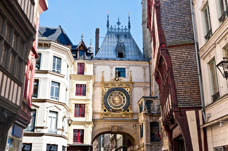 "Half-Timbered Houses and Great Clock at Rouen, Normandy, France"