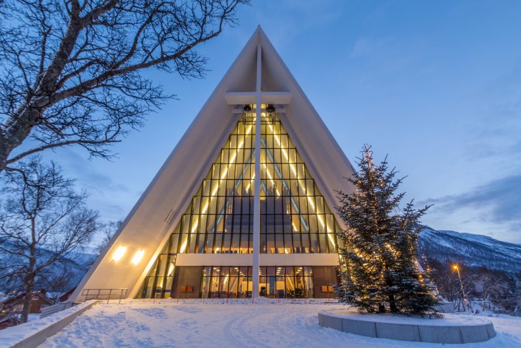 Tromso cathedral during christmas