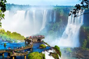 Iguazu Falls, one of the world's great natural wonders, on the border of Brazil and Argentina.