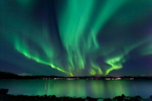 A powerful display of Northern Lights during a geomagnetic storm.
