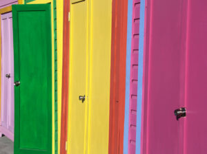 Bright Caribbean colors in a morning light on Nassau city street (The Bahamas).