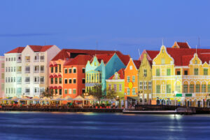View of downtown Willemstad at twilight. Curacao