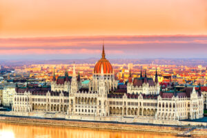 Budapest parliament at sunset, Hungary