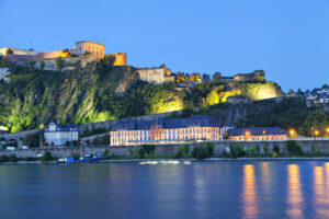 Evening view Ehrenbreitstein on the side of river Rhine in Koblenz, Germany