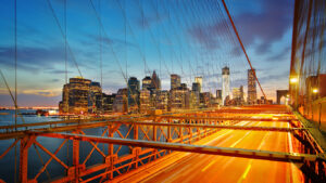 Brooklyn Bridge and Manhattan Evening Skyline