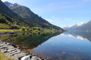 Norway fiord landscape - part of Hardanger Fjord called Sorfjord.