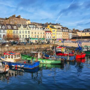 Port and colorful houses in Cobh, Ireland. Famous city and popular touristic destination